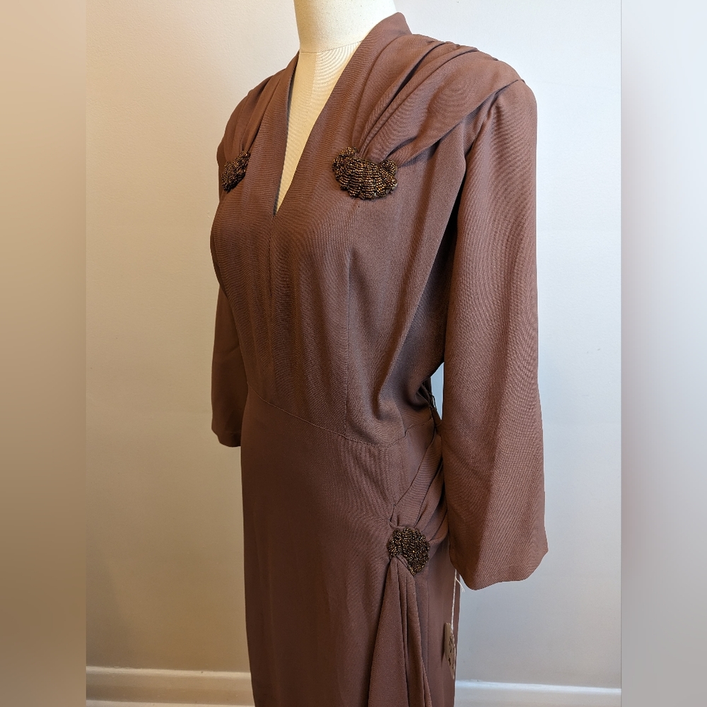 AS IS 1940s rayon dress with beaded embellishments